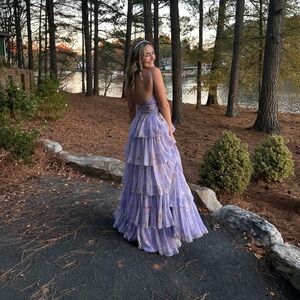 Lilac Tiered Ruffle Prom Dress